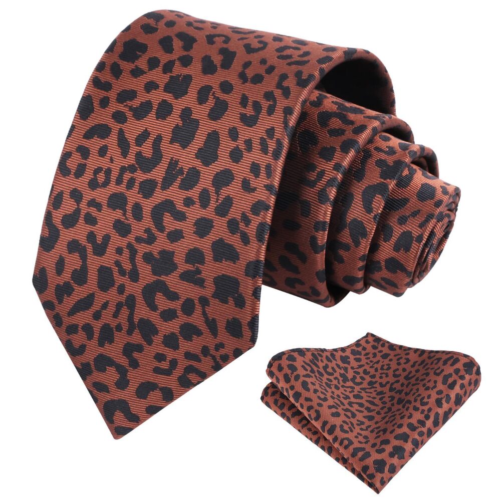 4928 3.15'' Irregular Shape Cheetah Print Pattern Tie with Pocket Square